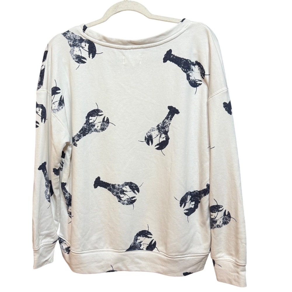 Lou & Grey White Navy Blue Lobster Print Sweatshirt Relaxed Crew Neck Cotton L - Picture 2 of 9